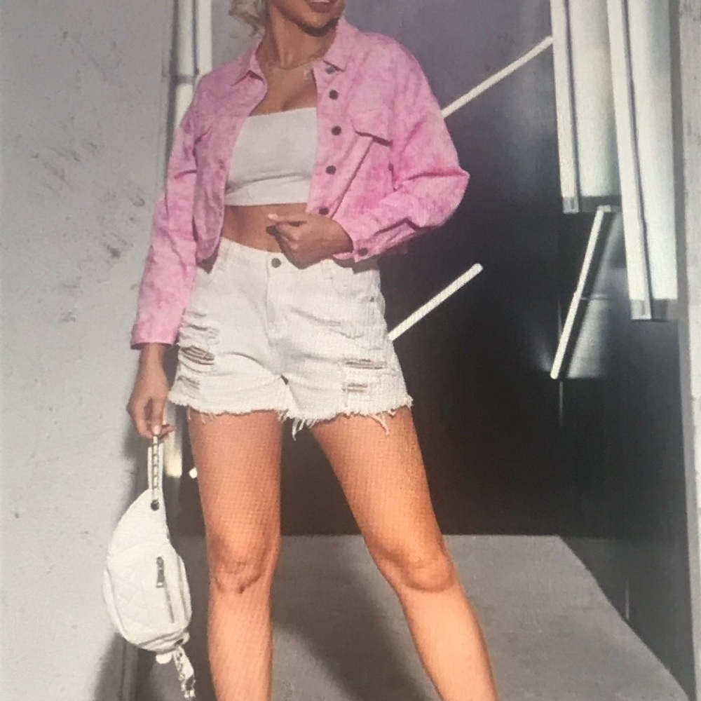 Boutique: Pink tie dye denim cropped jacket - Picture 5 of 6